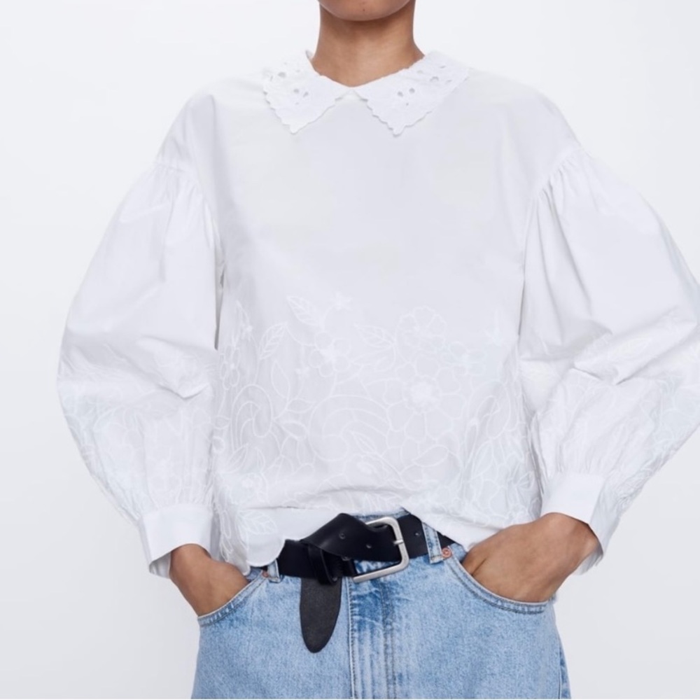 NWOT ZARA Embroidered Poplin Blouse